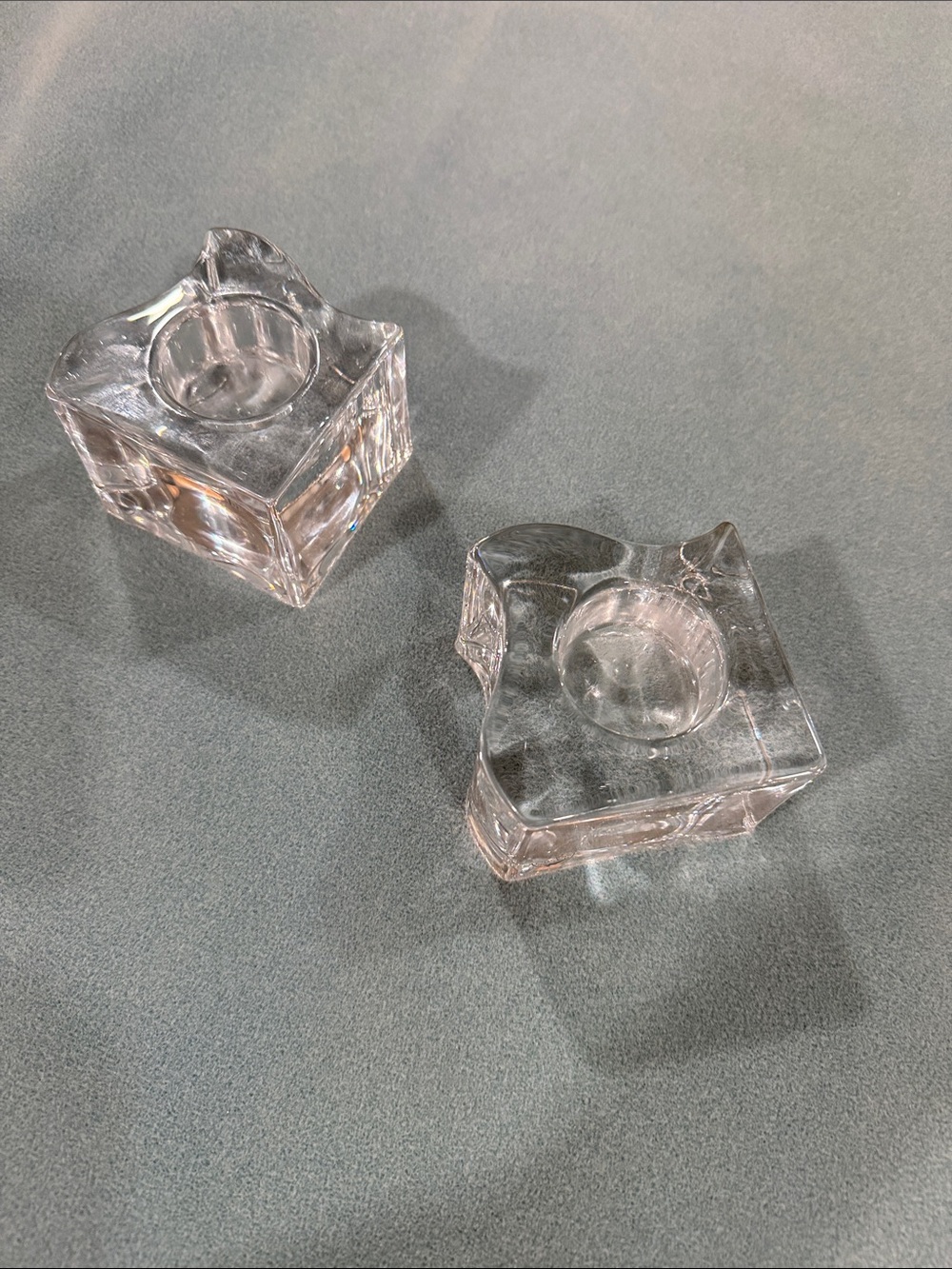 Orrefors Kosta Boda Clear Glass Tealight Holders – Pair